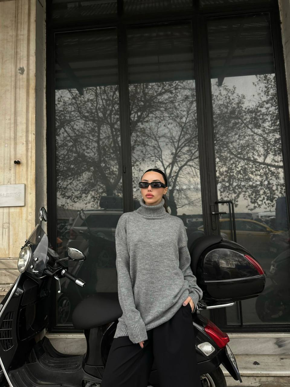 Light Grey Wool Turtleneck Top