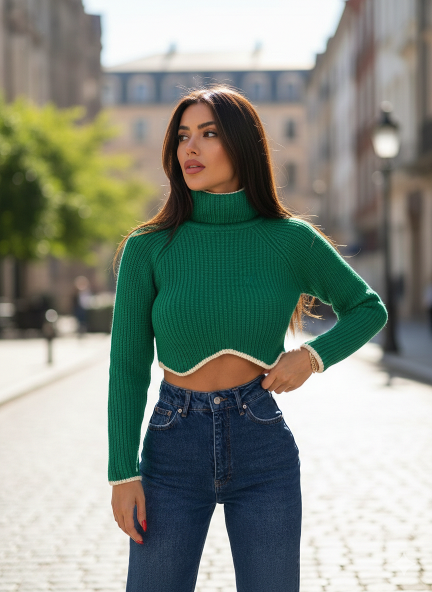 Green Cropped Sweater