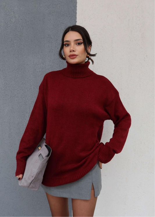Burgundy Wool Turtleneck Top