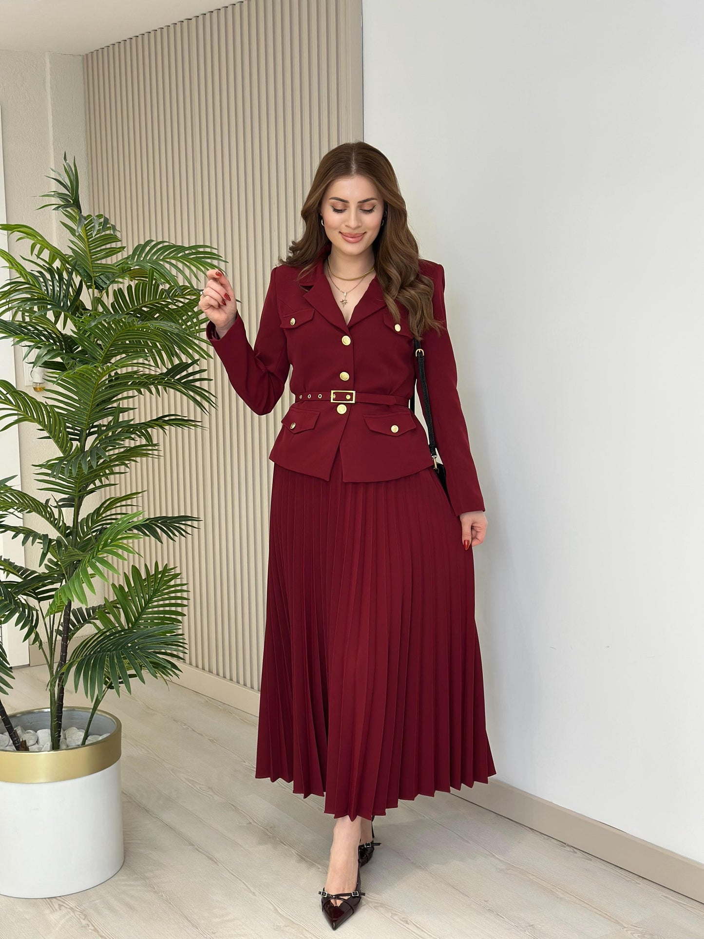Valeria Burgundy Skirt Set