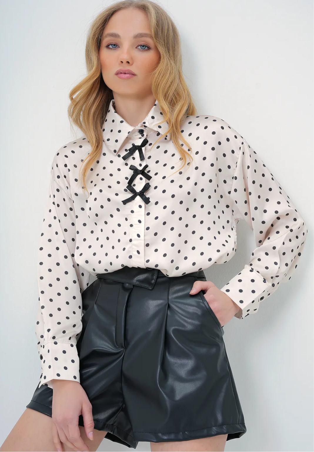Dotted White Ribbon Shirt