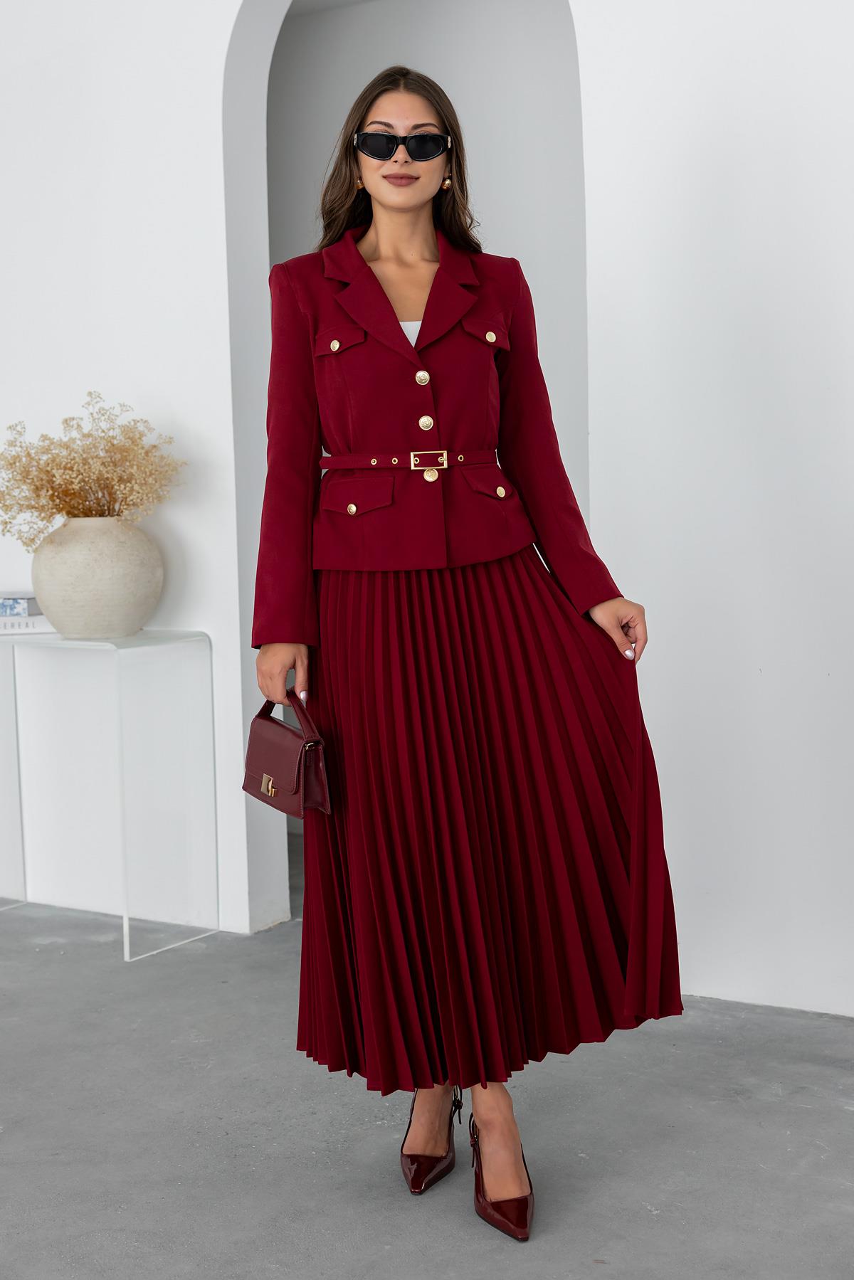 Valeria Burgundy Skirt Set