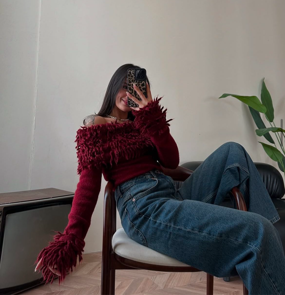 Burgundy Curls Off Shoulder Top