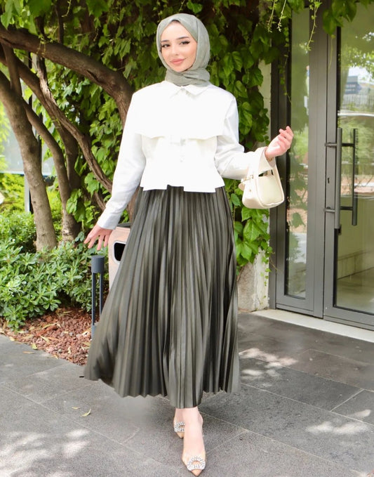 Kaki Plisse Skirt