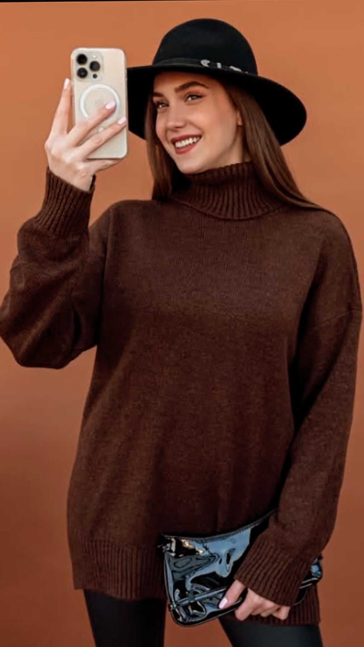 Brown Wool Turtleneck Top
