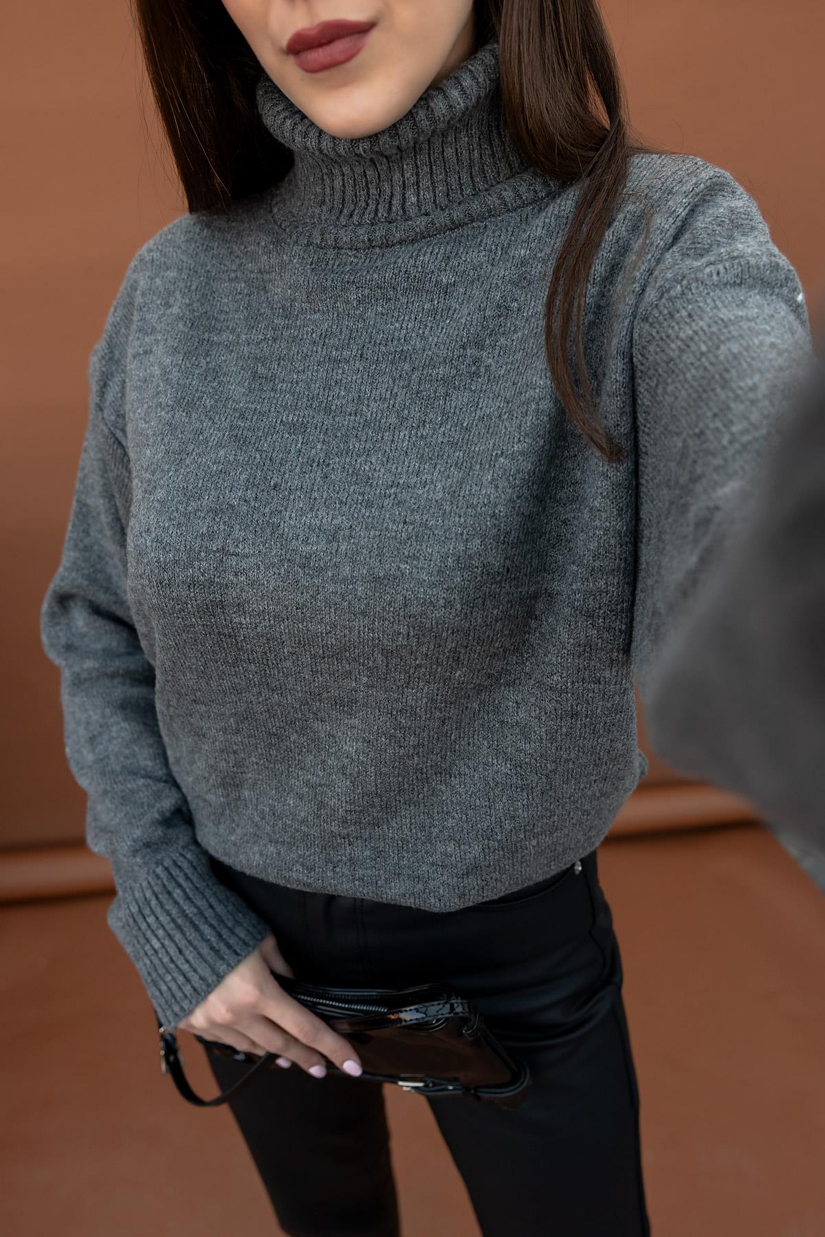 Grey Wool Turtleneck Top