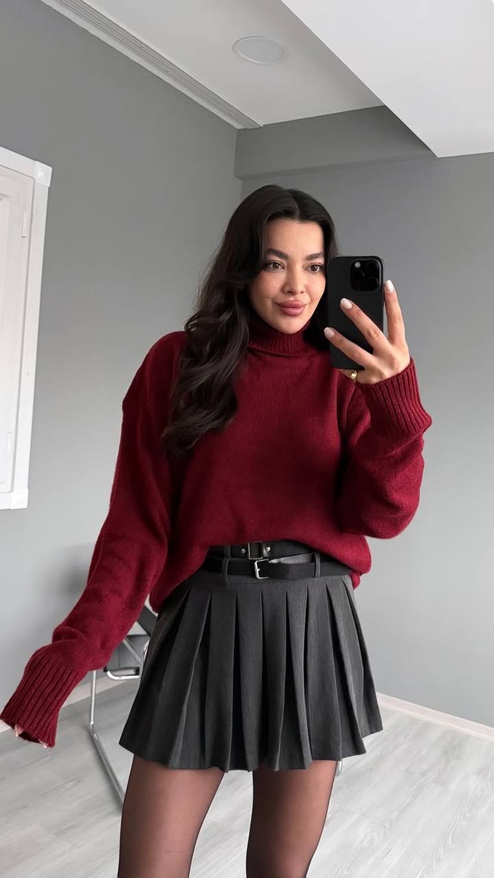 Burgundy Wool Turtleneck Top