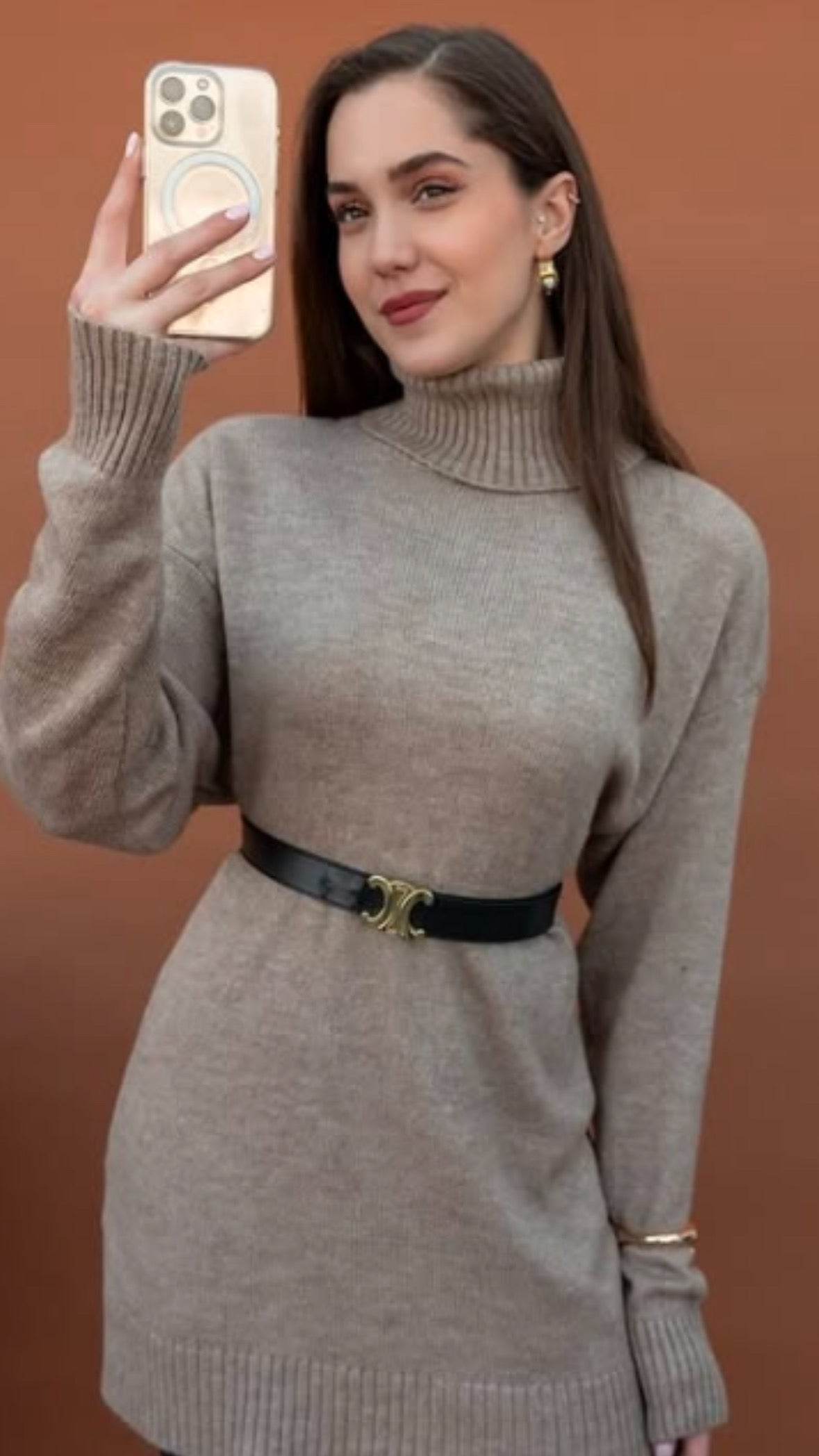 Beige Wool turtleneck Top