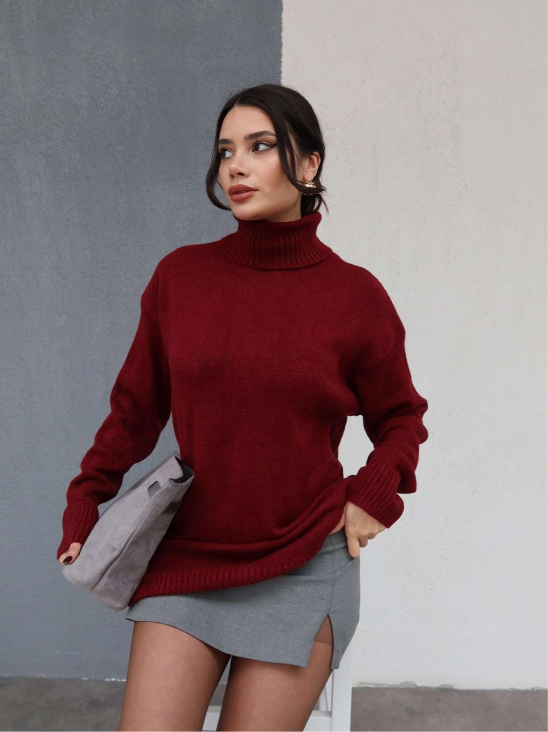 Burgundy Wool Turtleneck Top
