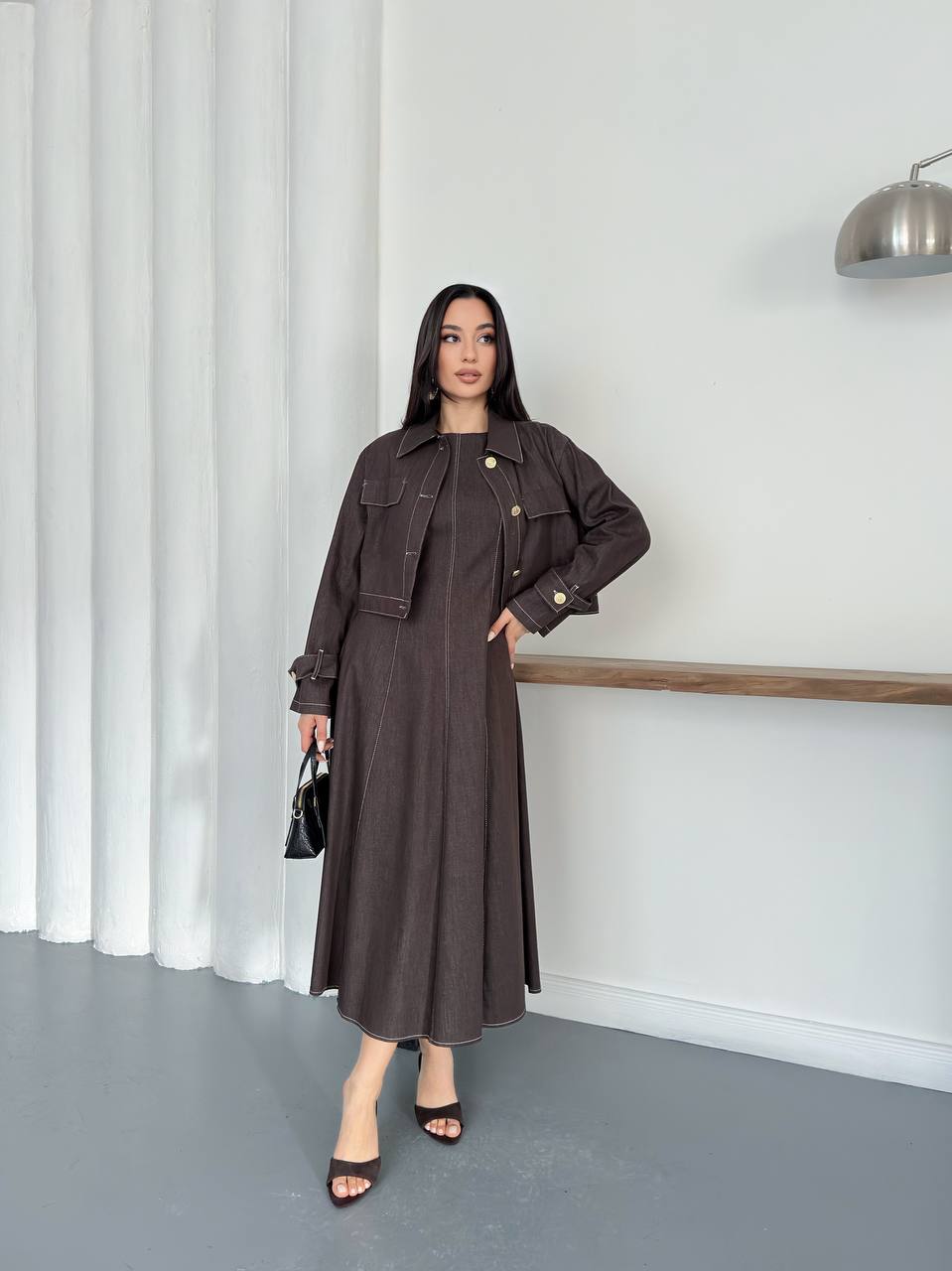 Brown Jeans Dress Set