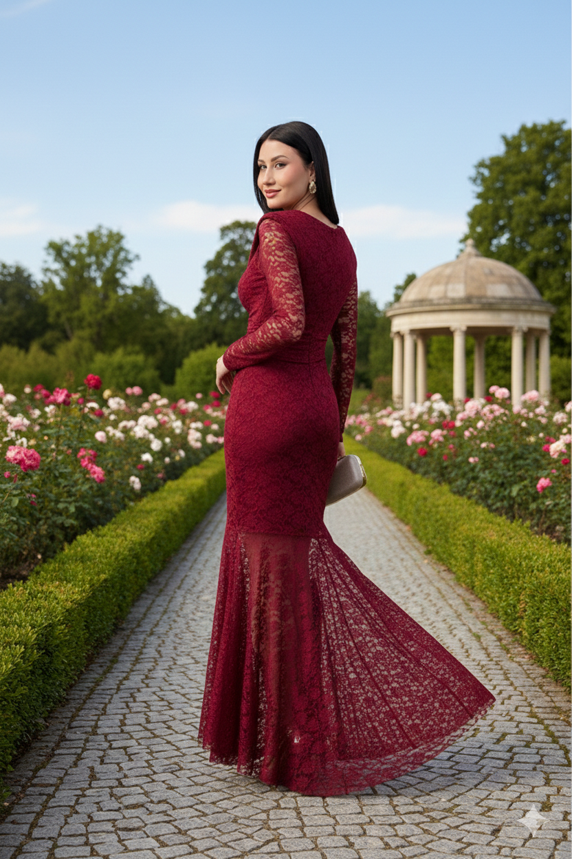 Wine Dentelle Dress