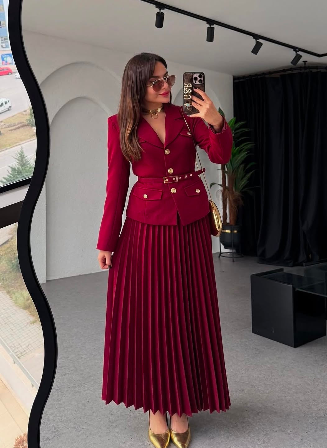 Valeria Burgundy Skirt Set