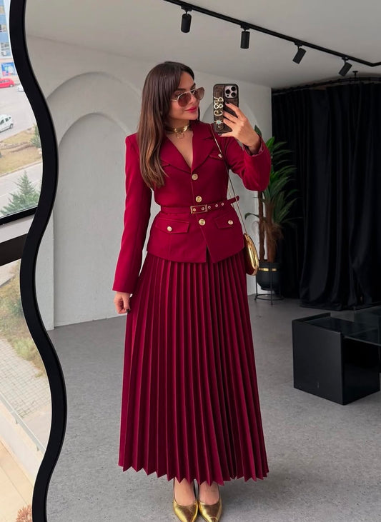 Valeria Burgundy Skirt Set