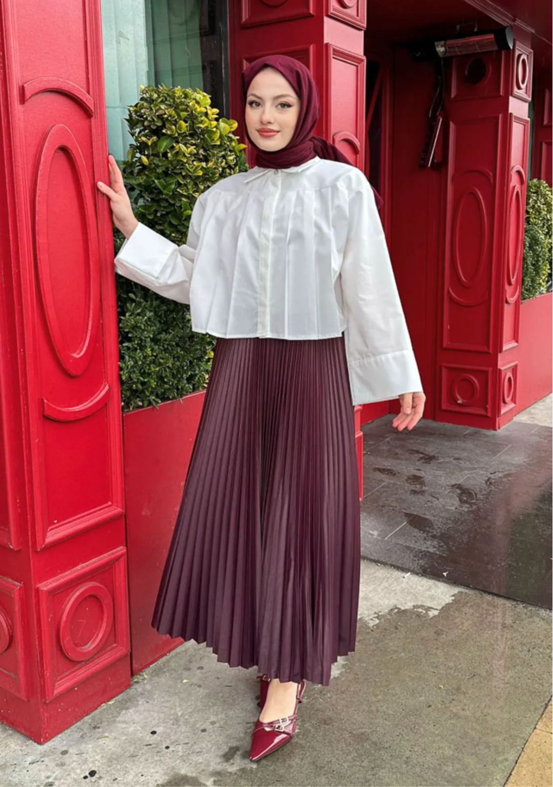 Burgundy Plisse Skirt