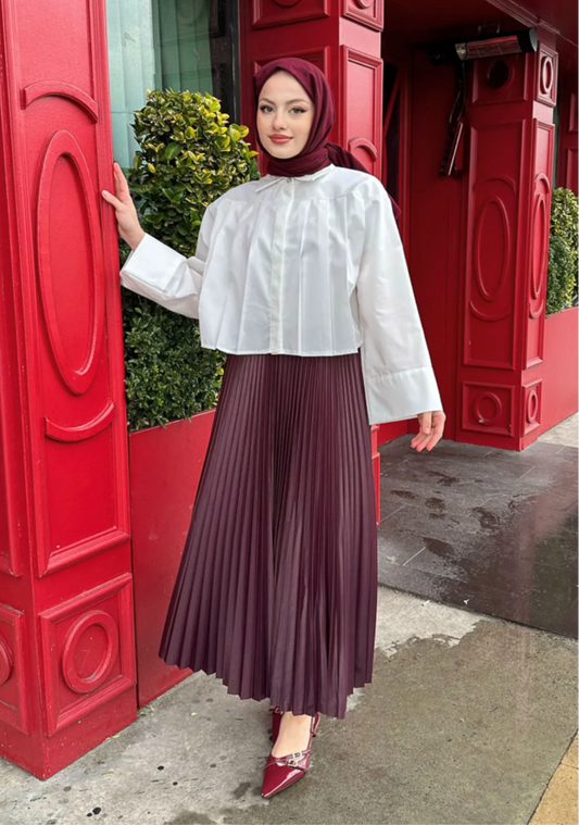 Burgundy Plisse Skirt