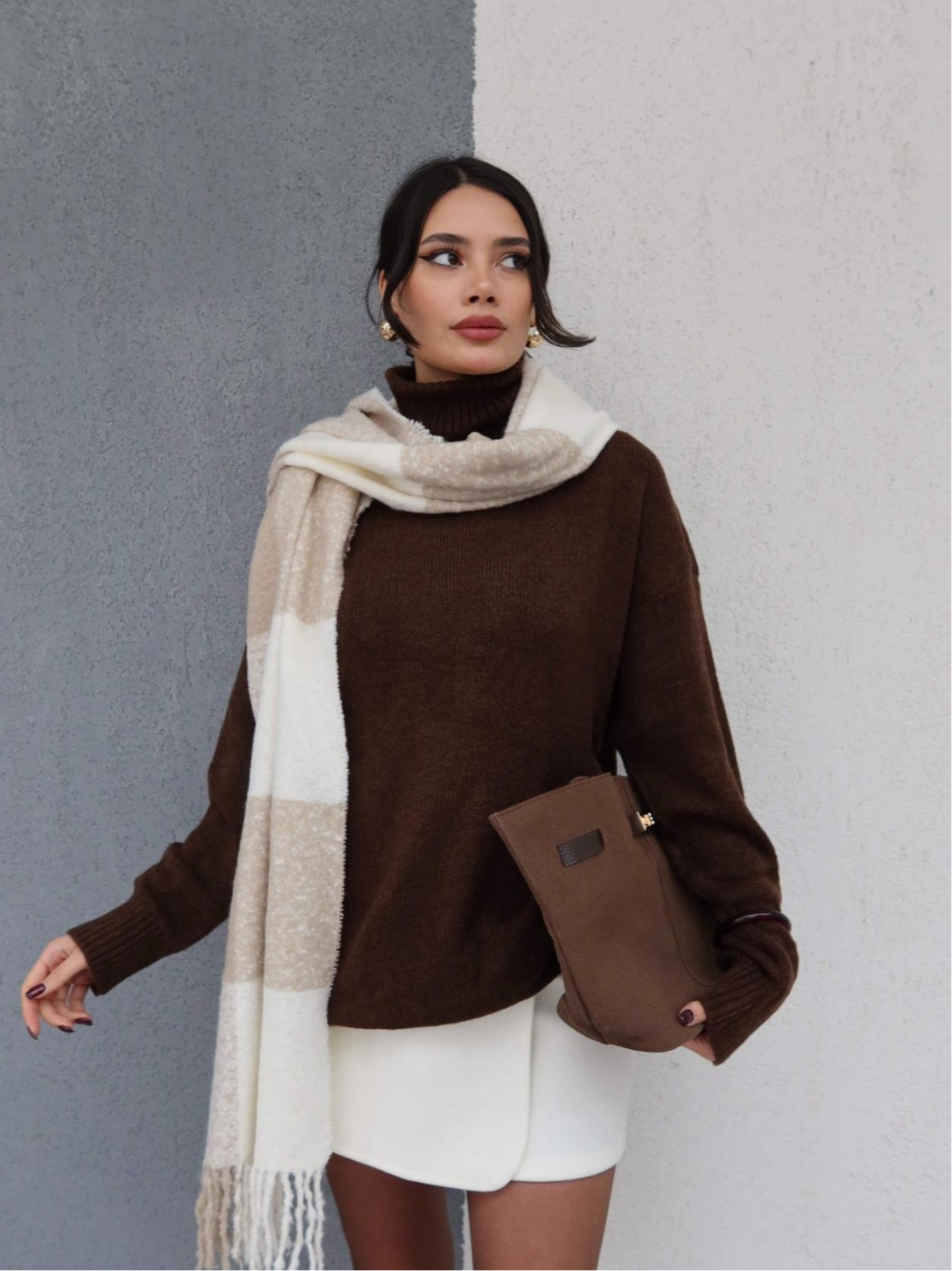 Brown Wool Turtleneck Top