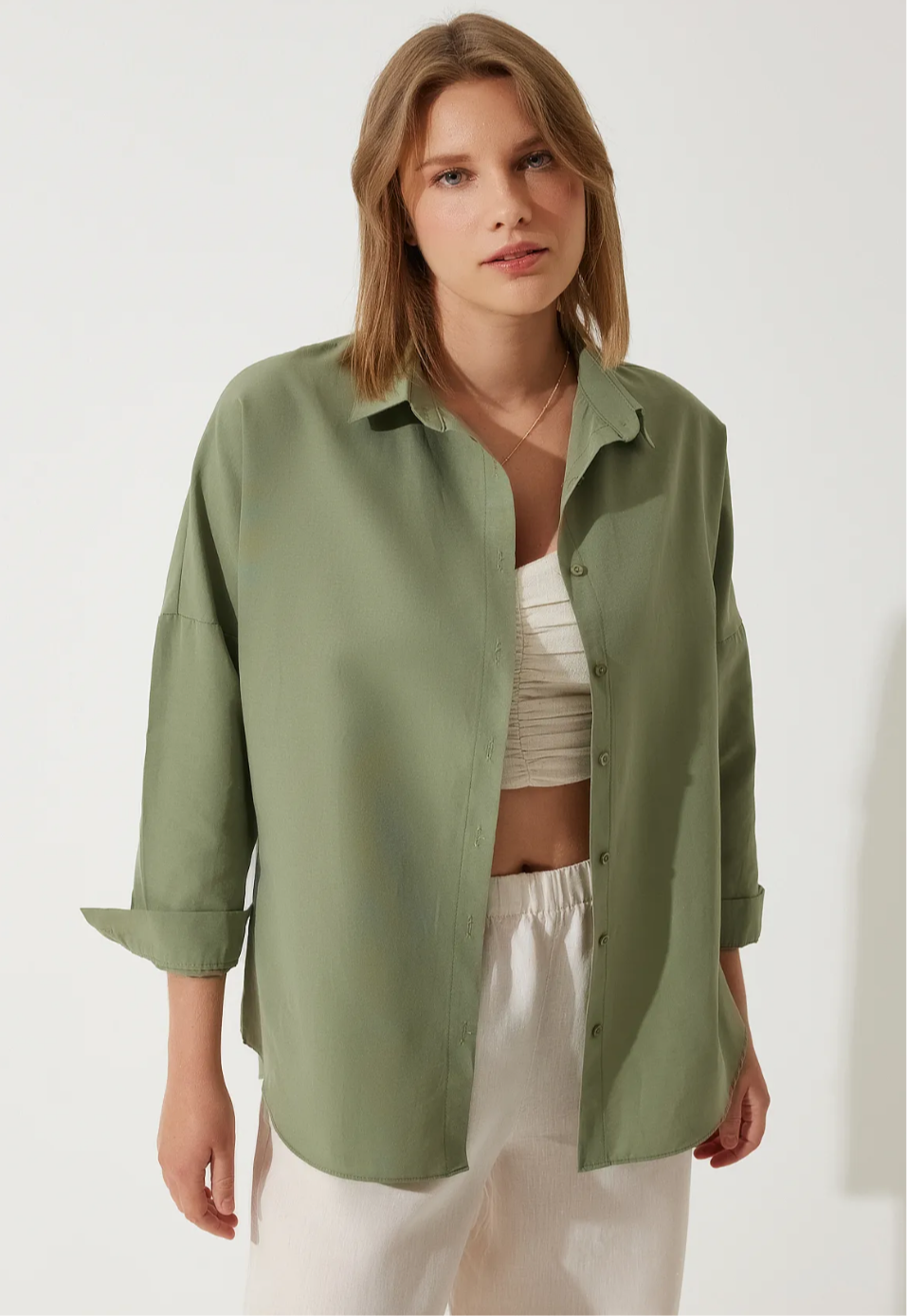 Pastel Olive Green Oversized Shirt