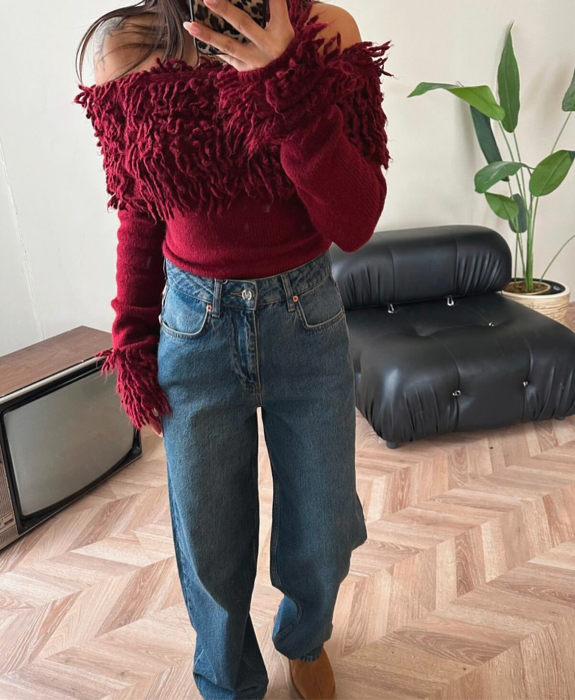 Burgundy Curls Off Shoulder Top
