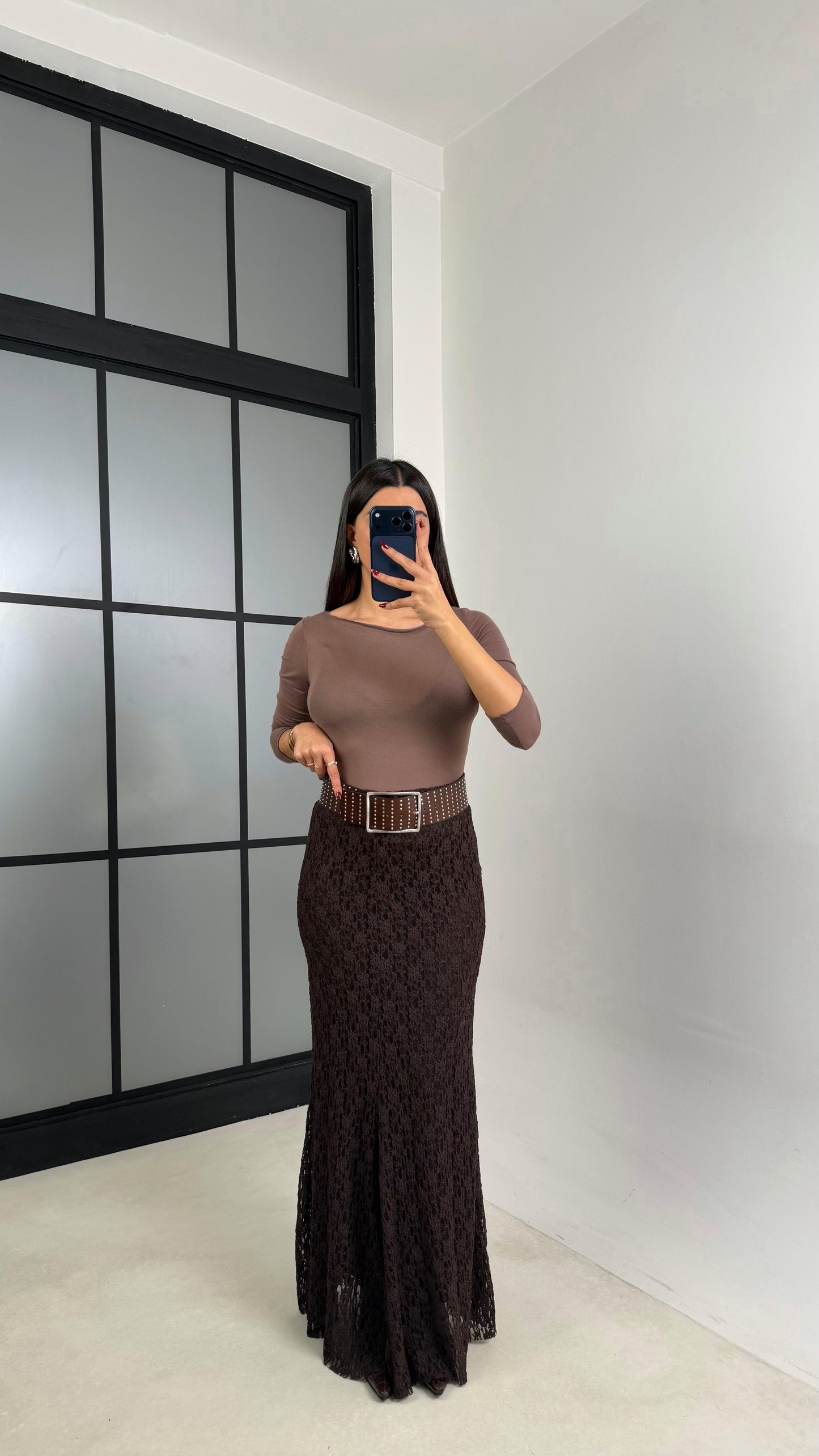 Brown Dentelle Skirt