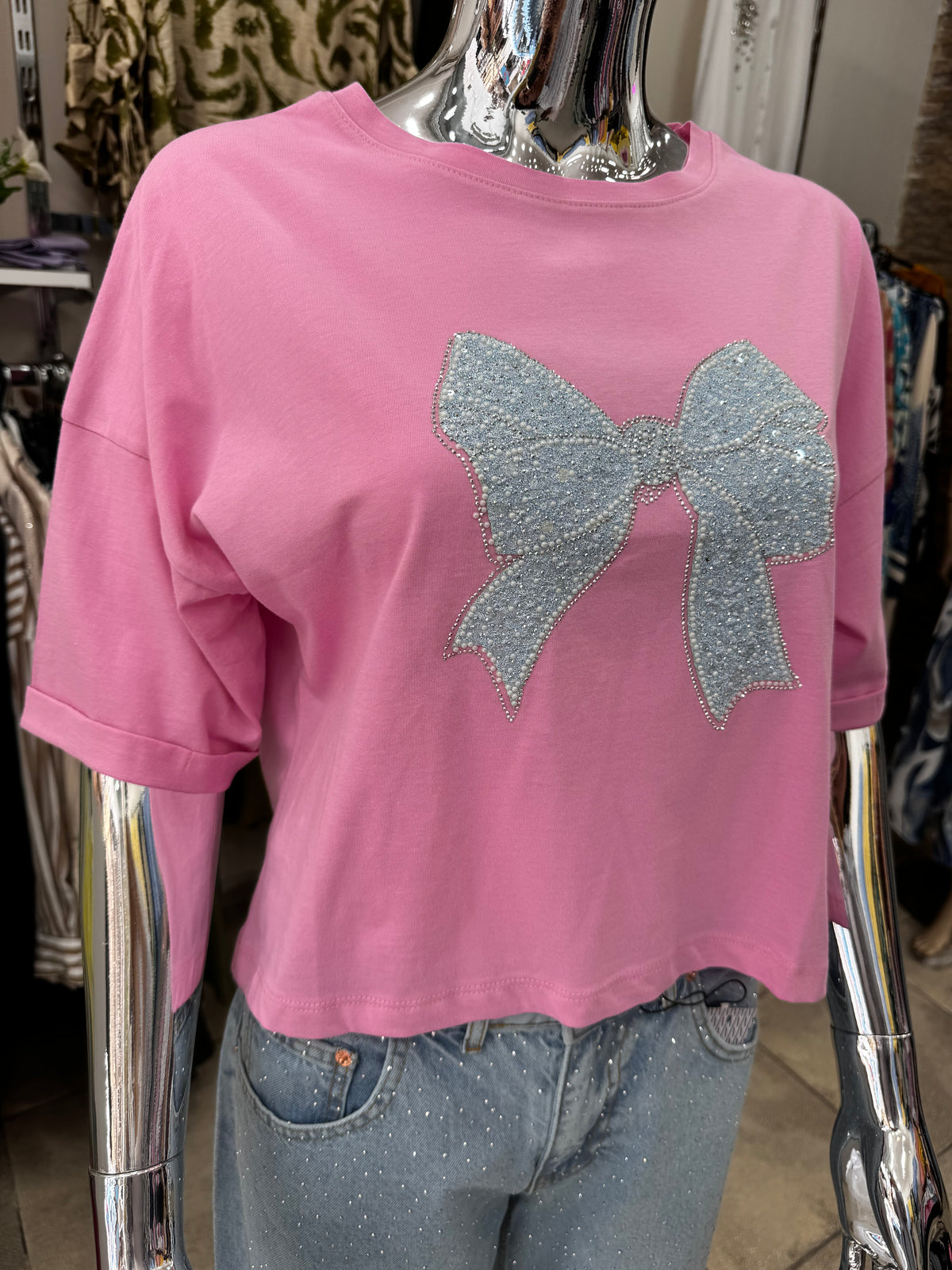 Pink sparkling Ribbon Top