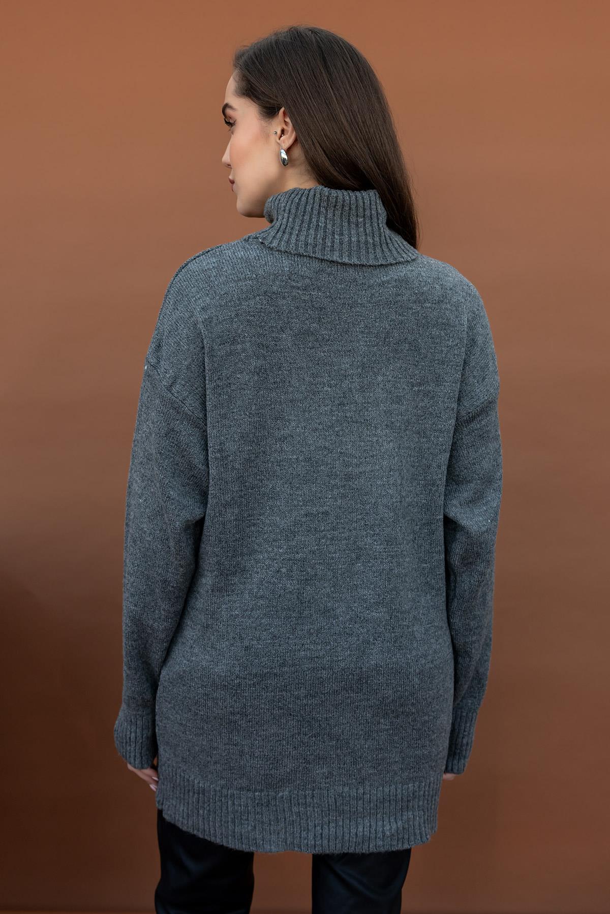 Grey Wool Turtleneck Top