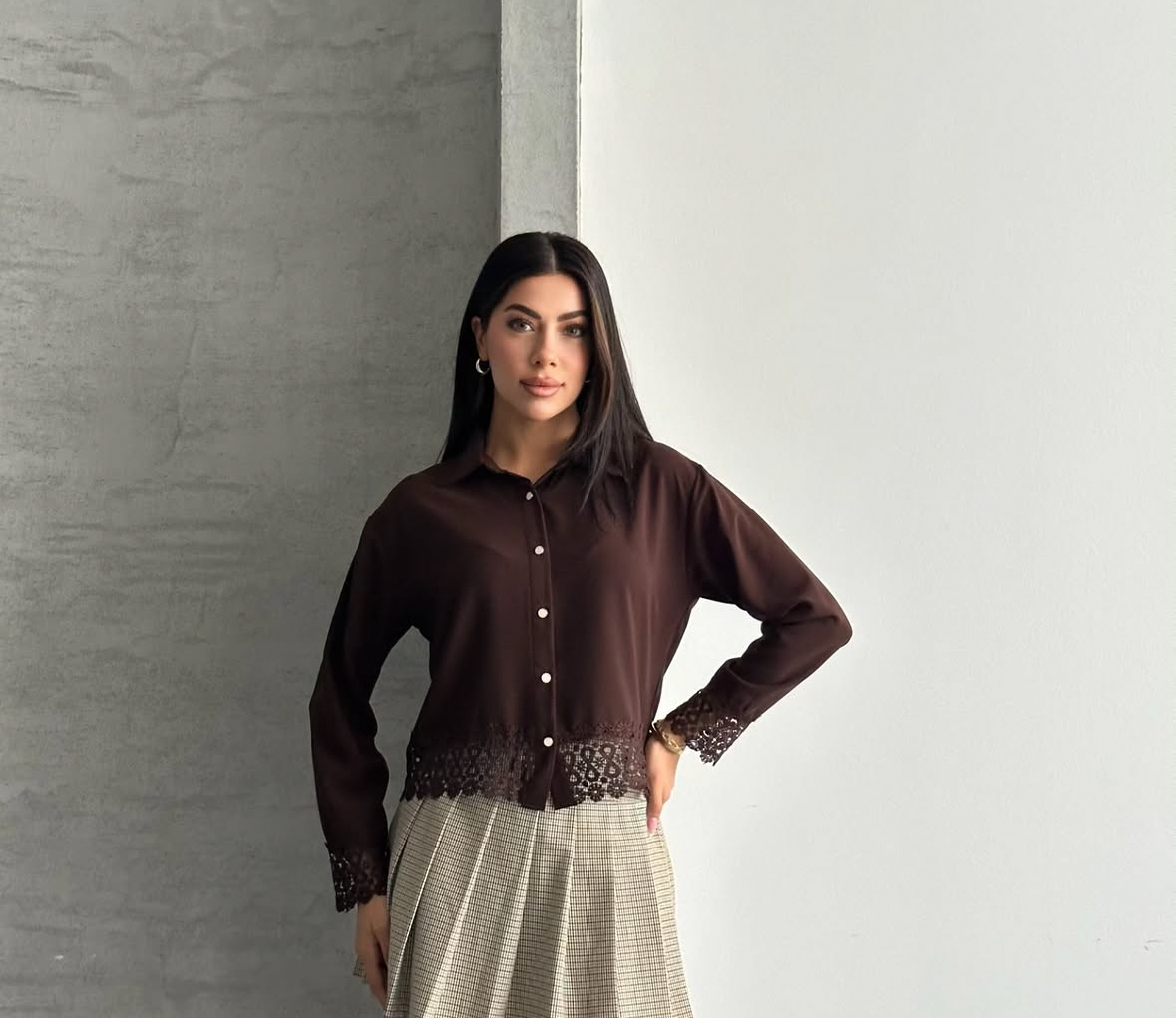 Brown Crop Lace Shirt