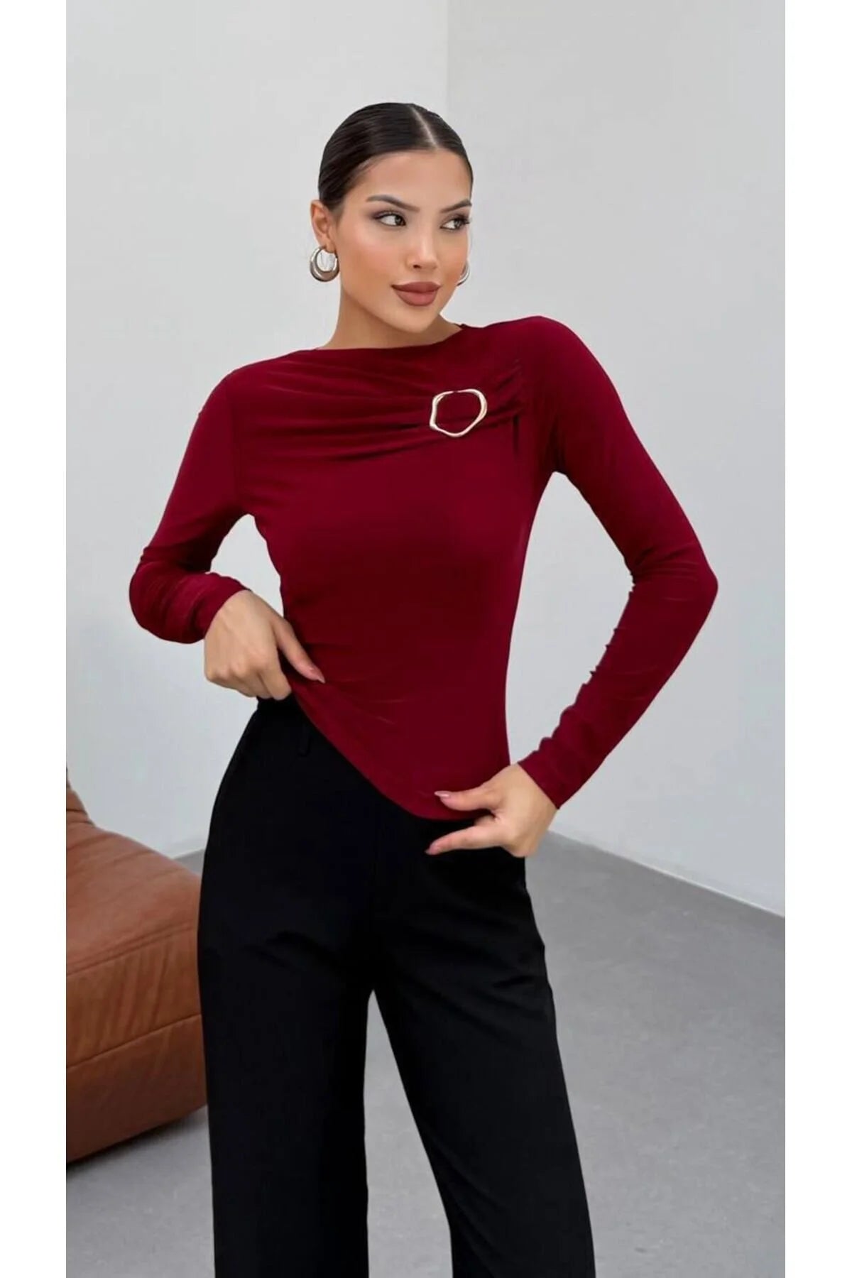 Burgundy Gold Brooch Top