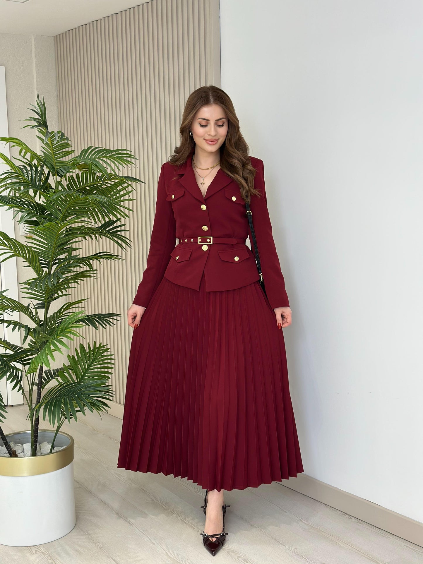 Valeria Burgundy Skirt Set