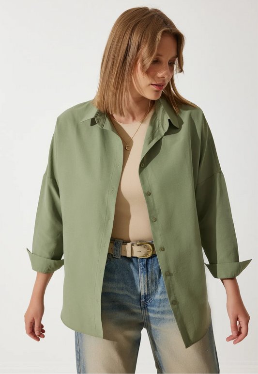 Pastel Olive Green Oversized Shirt