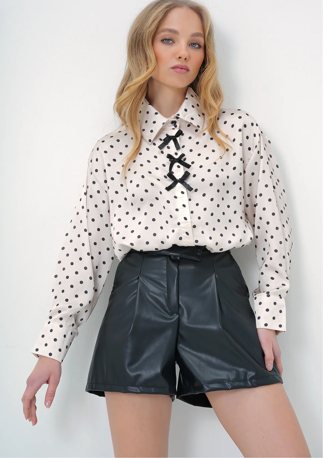 Dotted White Ribbon Shirt