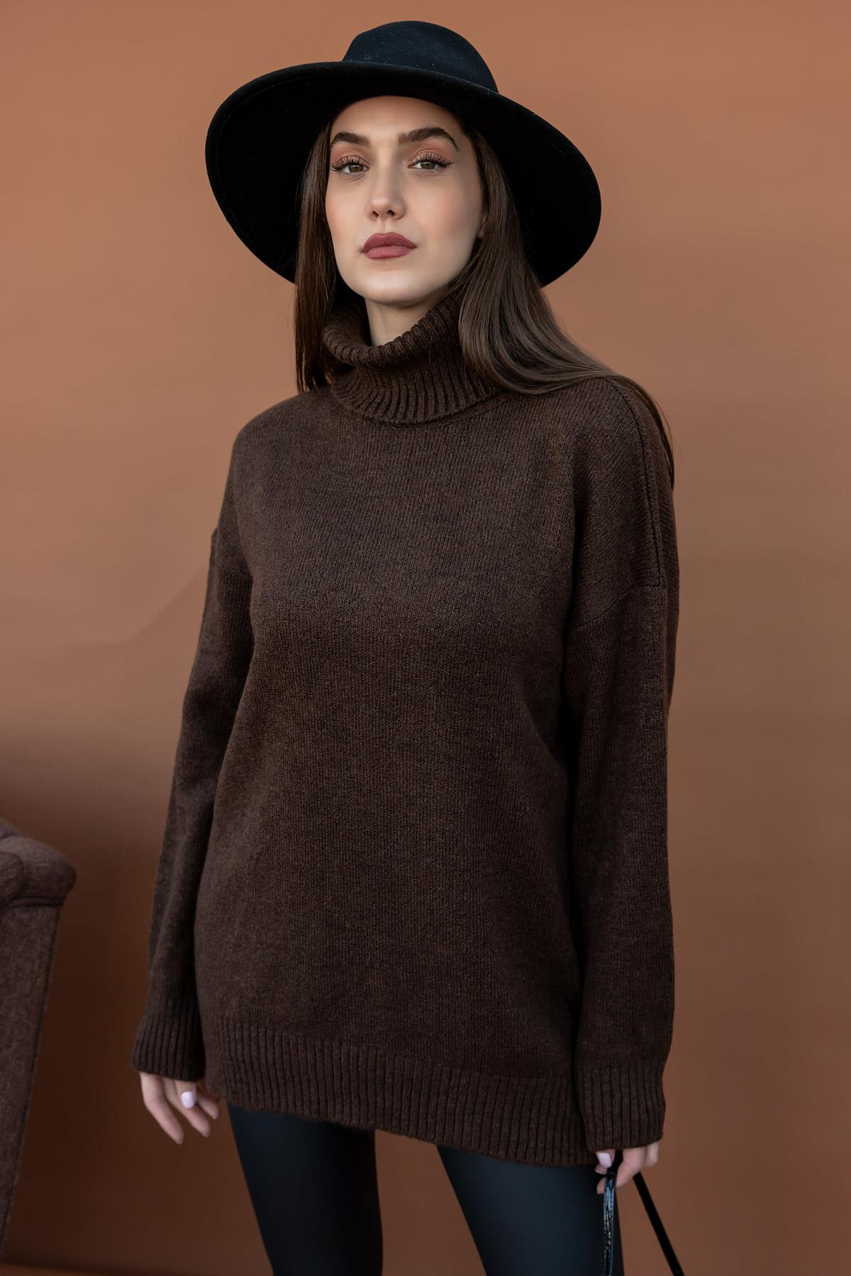Brown Wool Turtleneck Top