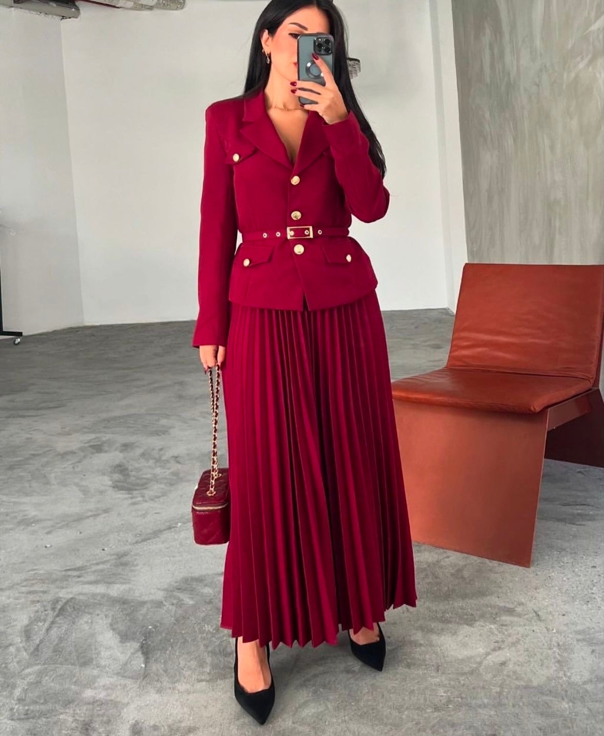 Valeria Burgundy Skirt Set