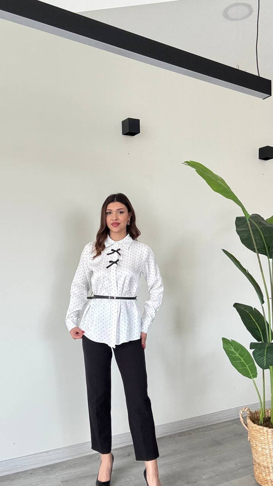 Dotted White Ribbon Shirt