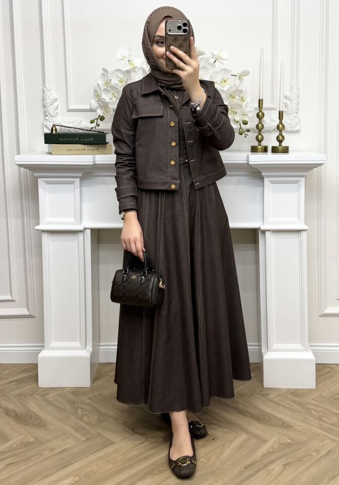 Brown Jeans Dress Set