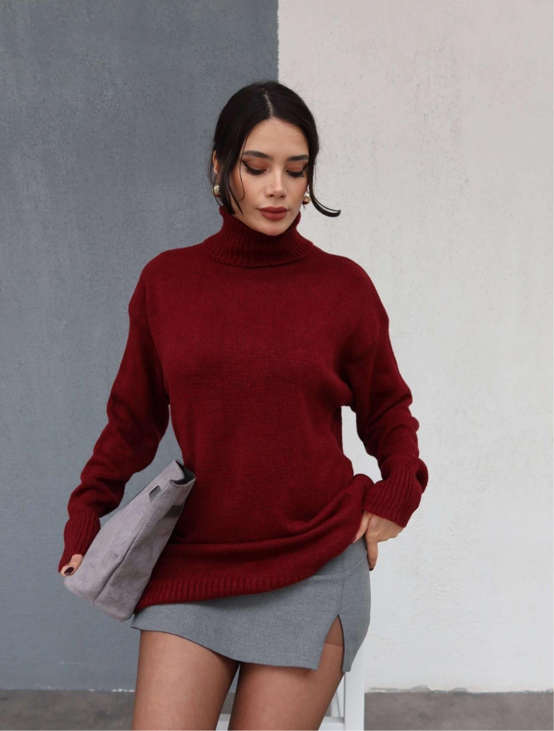 Burgundy Wool Turtleneck Top