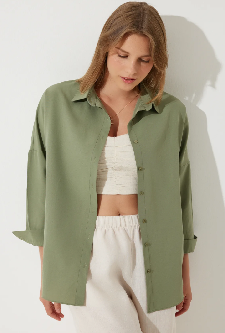 Pastel Olive Green Oversized Shirt