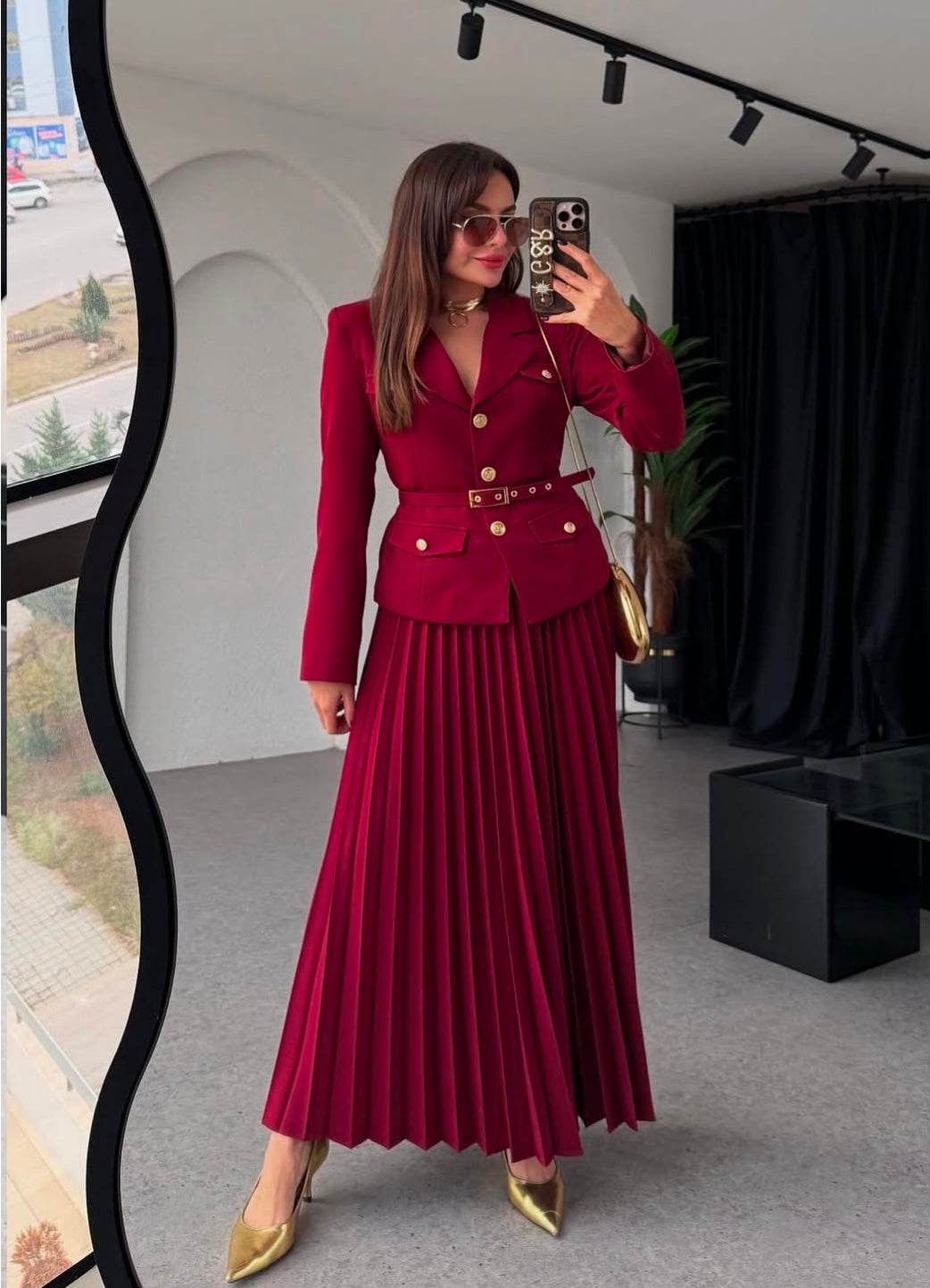 Valeria Burgundy Skirt Set