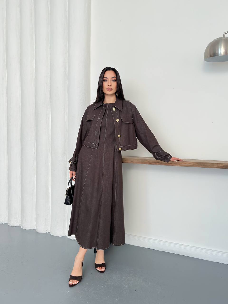 Brown Jeans Dress Set