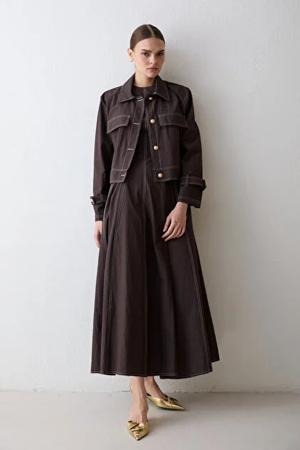 Brown Jeans Dress Set