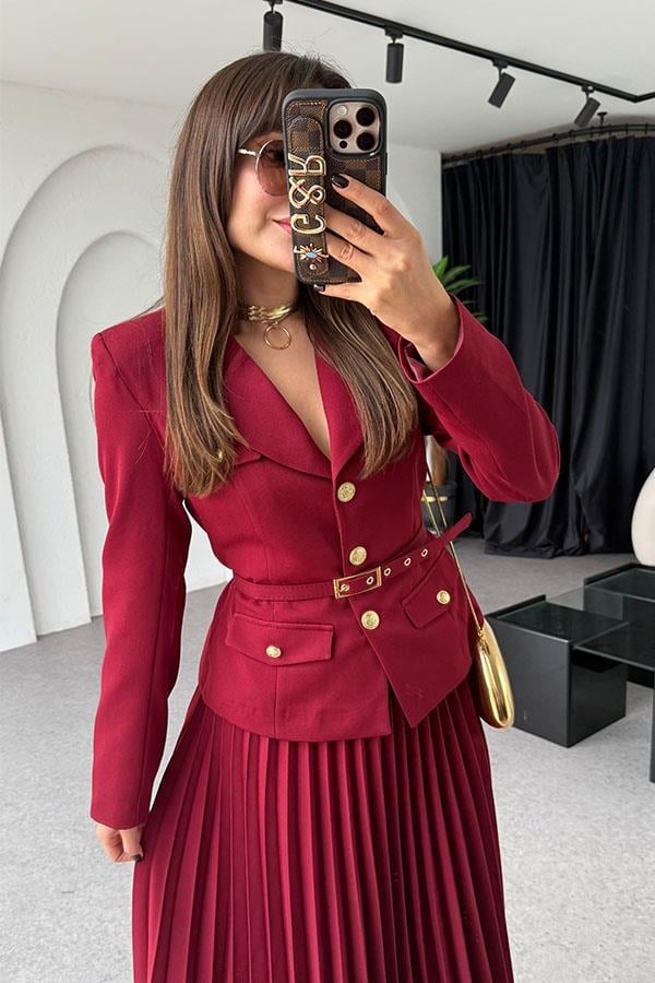 Valeria Burgundy Skirt Set